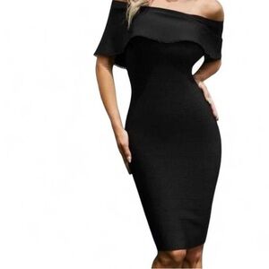 Marciano Meldon Off-the-Shoulder Ruffle Bandage Dress - Black